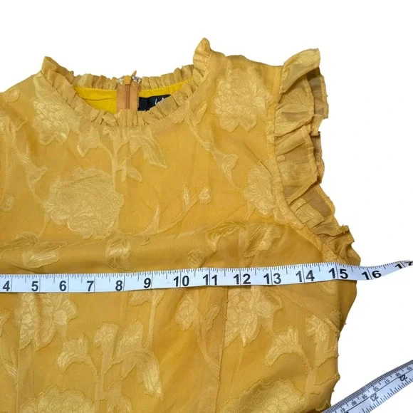Lulus Women's XS Yellow Floral Ruffle Sleeveless Mini Dress - Picture 10 of 12